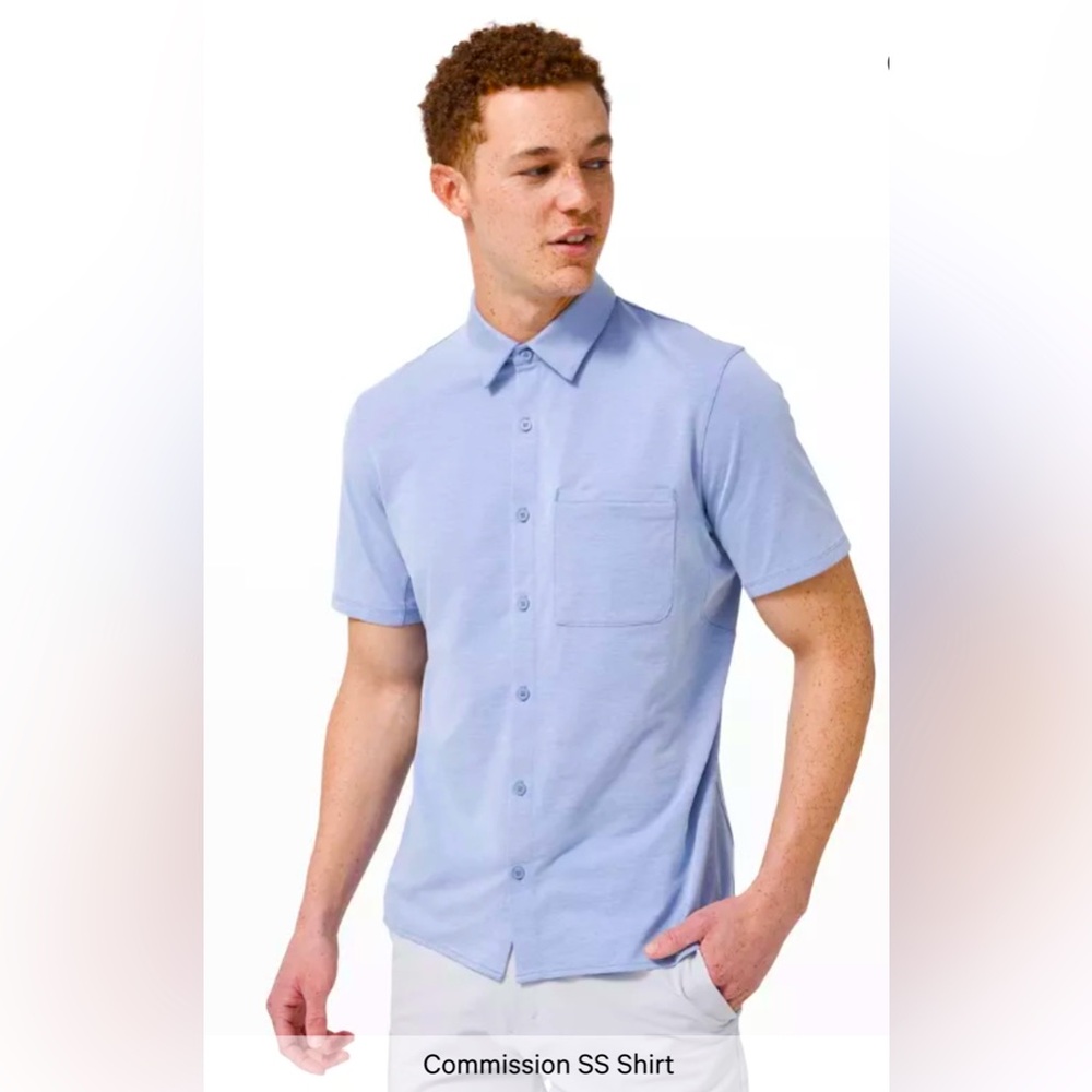 EUC Lululemon Commission Short Sleeve Shirt - Harbor Blue / White Size XXL Mens